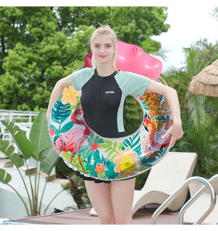 Glitter Flamingo Pool Float For Adults - Oversized Inflatable Lounger With Backrest & Cup Holder (Thickened PVC Supports 300lbs)_voghion.com