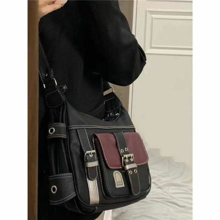 Borsa a tracolla retrò Y2K – Tracolla in PU morbido e alla moda con design color-block, shopper casual unisex per gli amanti dello streetwear_voghion.com