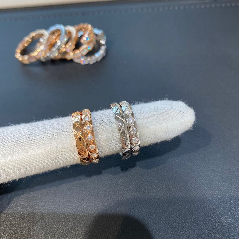 Anello V Coco Diamond per uomo e donna, squisita versione larga e stretta in oro rosa con diamanti, anelli di coppia impilabili_voghion.com