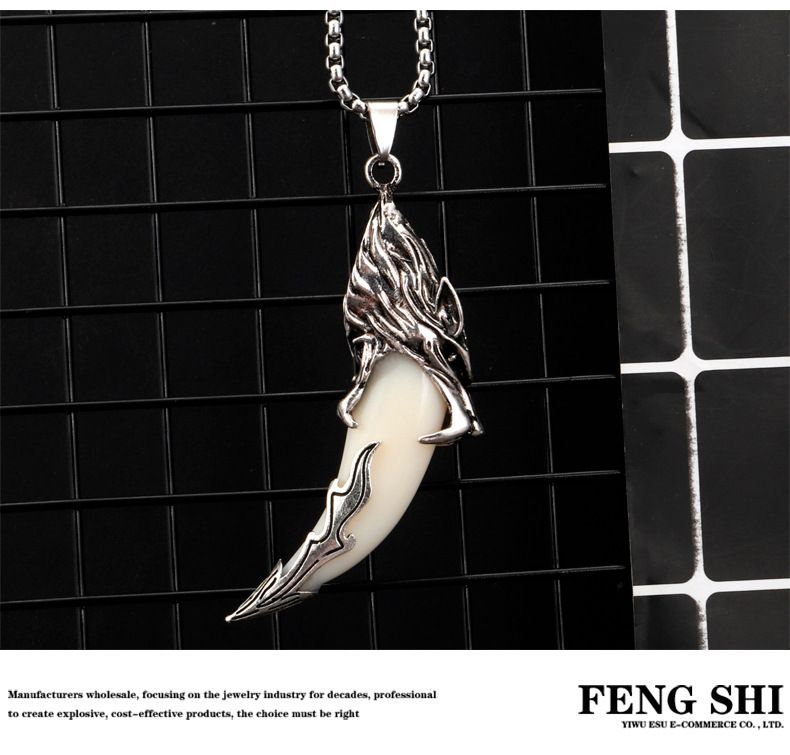 Collana con dente di lupo appuntito e dominante, ciondolo creativo alla moda per uomo, personalità studentesca, gioielli di tendenza_voghion.com
