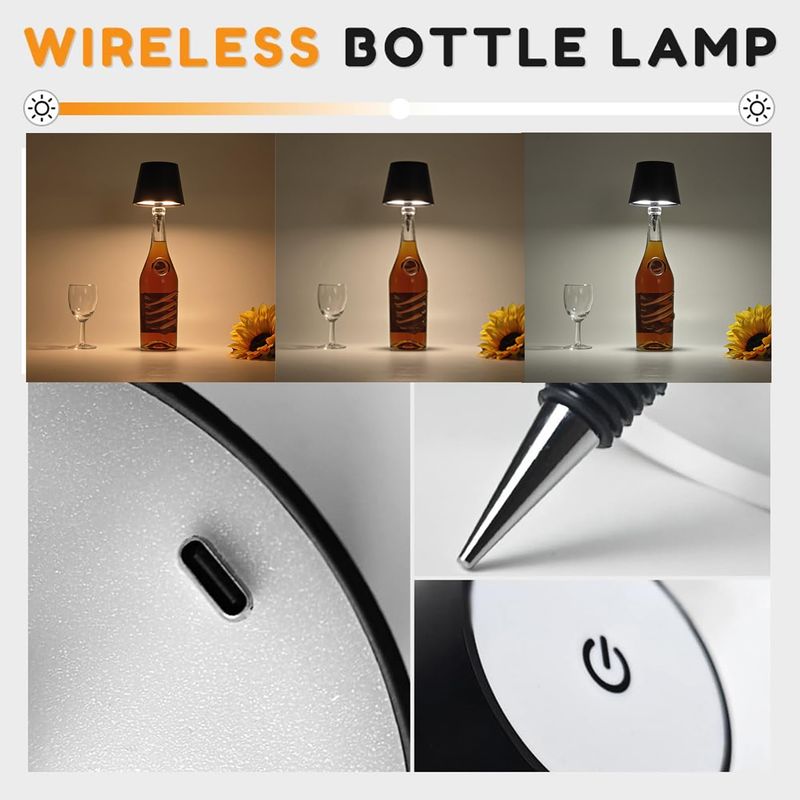 Wireless Bottle Table Lamp Touch Control Of 3 Colors And Stepless Dimming Night Lamp For Bar Wine Bottles Decor Desk Lights_voghion.com