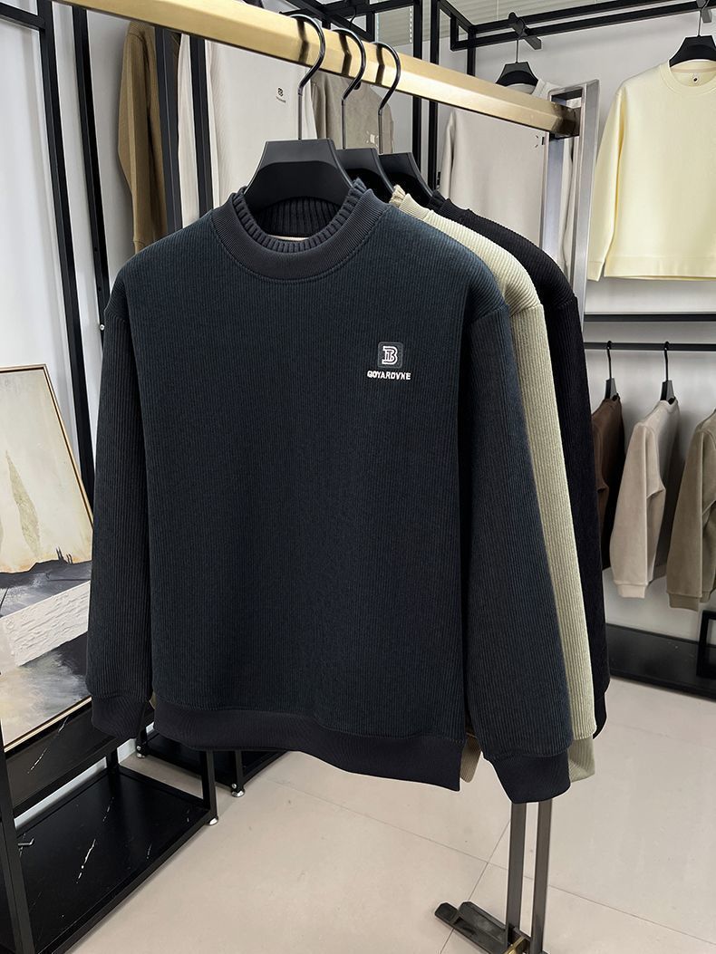 Felpa da uomo in velluto Aoli, foderata, spessa, a collo alto, autunno inverno, strato di base caldo, in pile, alla moda, da uomo_voghion.com