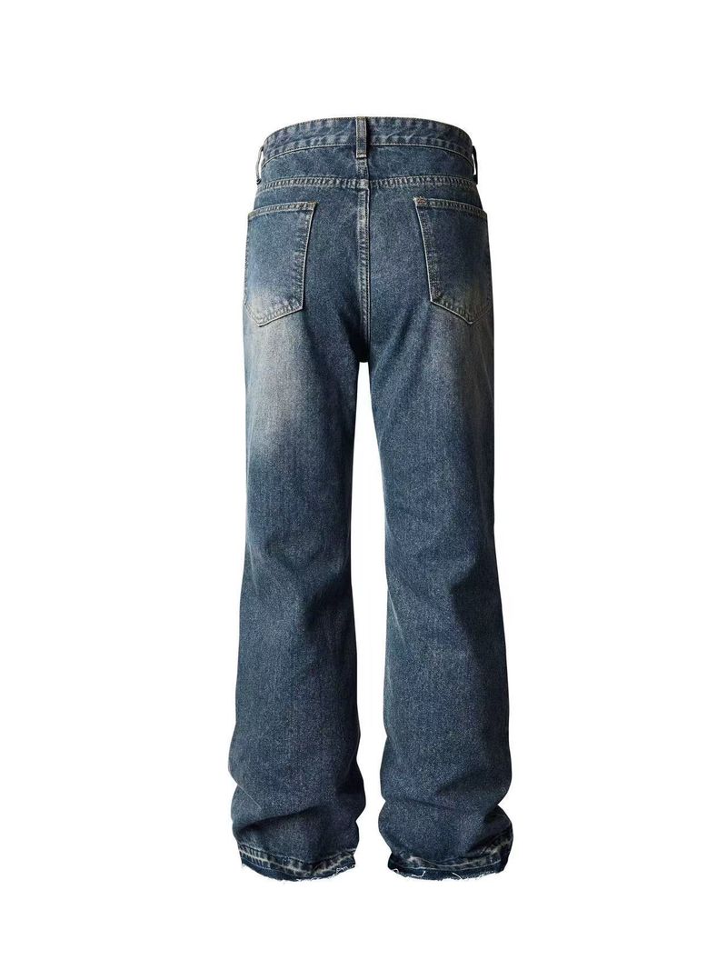 Vaqueros vintage desgastados de pierna ancha: corte a cuchillo y lavado con bigotes, mezclilla retro acampanada de dos tonos._voghion.com