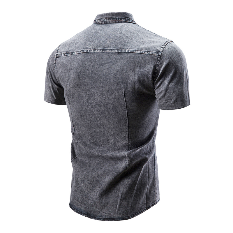 Man's clothing Men's denim short sleeve shirt Double pocket short sleeve shirt_voghion.com