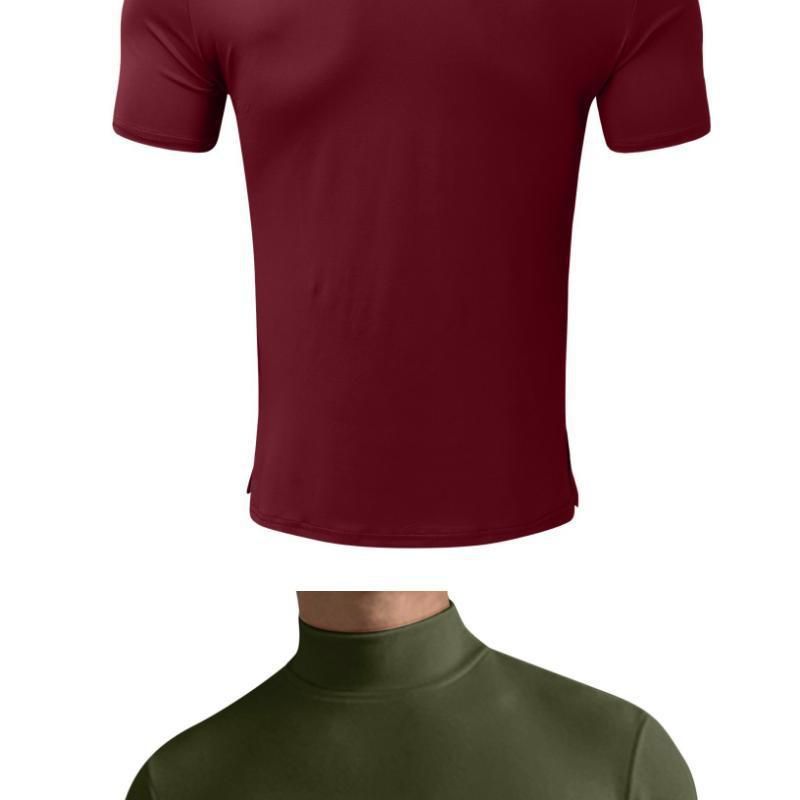 2024 Herbst Winter Stehkragen Kurzarm T-Shirt Herren Basishemd Einfarbiges Oberteil_voghion.com