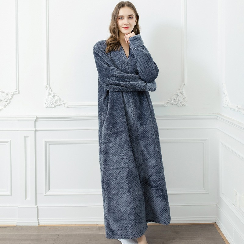 nightgown Couple Large Size Extended Thermal Flannel Nightdress Loungewear_voghion.com
