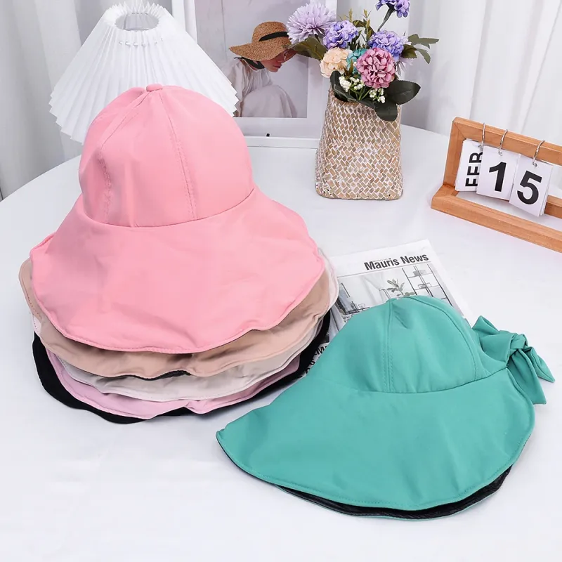 Cappello estivo da donna alla moda per il sole, tesa larga, protezione UV per il collo, cappelli da spiaggia, fiocco, cappelli da pescatore, pieghevoli, coda di cavallo, viaggio, Panama_voghion.com