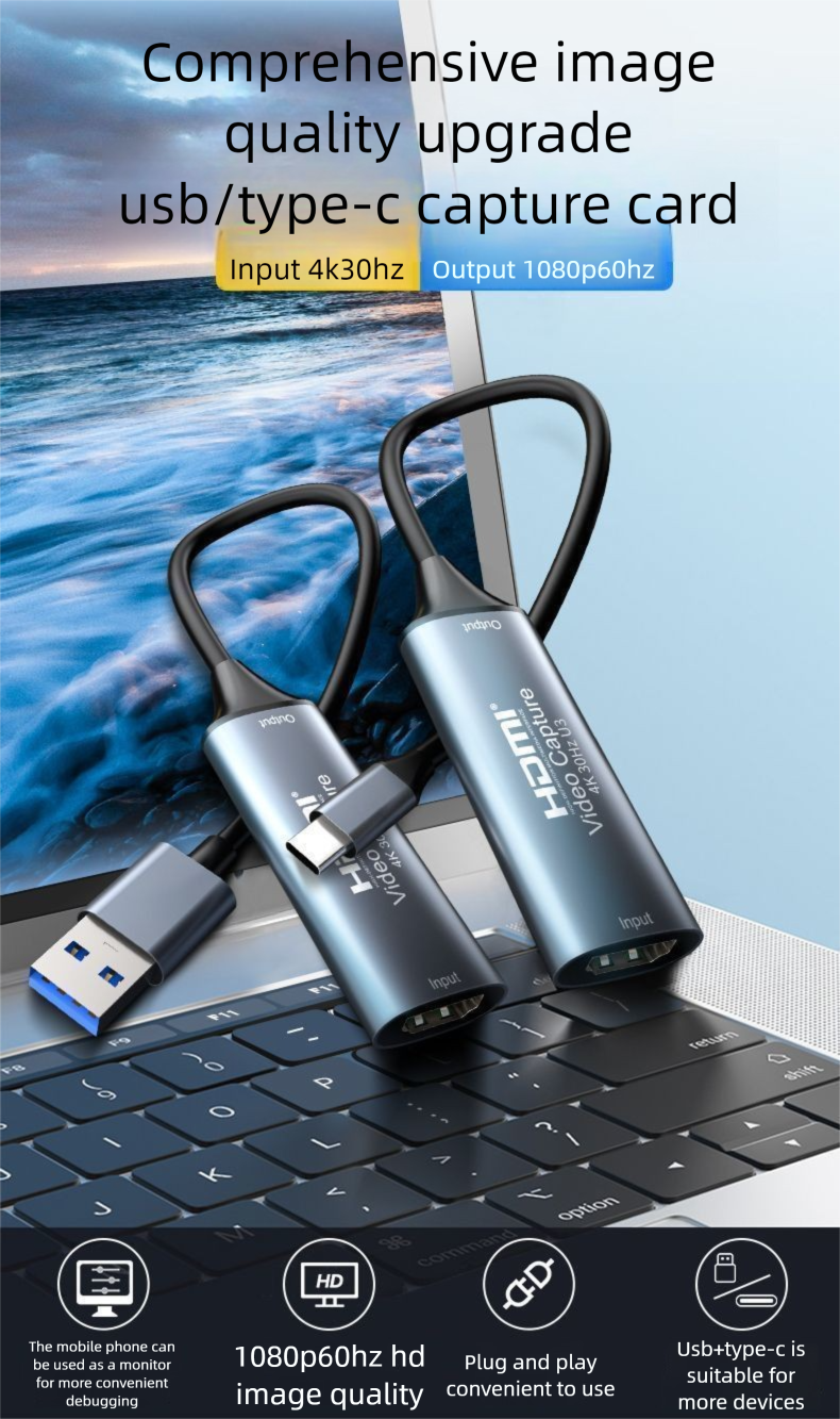 Placa de captura HDMI tipo C para tela de celular Android, tablet USB para câmera, computador, transmissão ao vivo_voghion.com