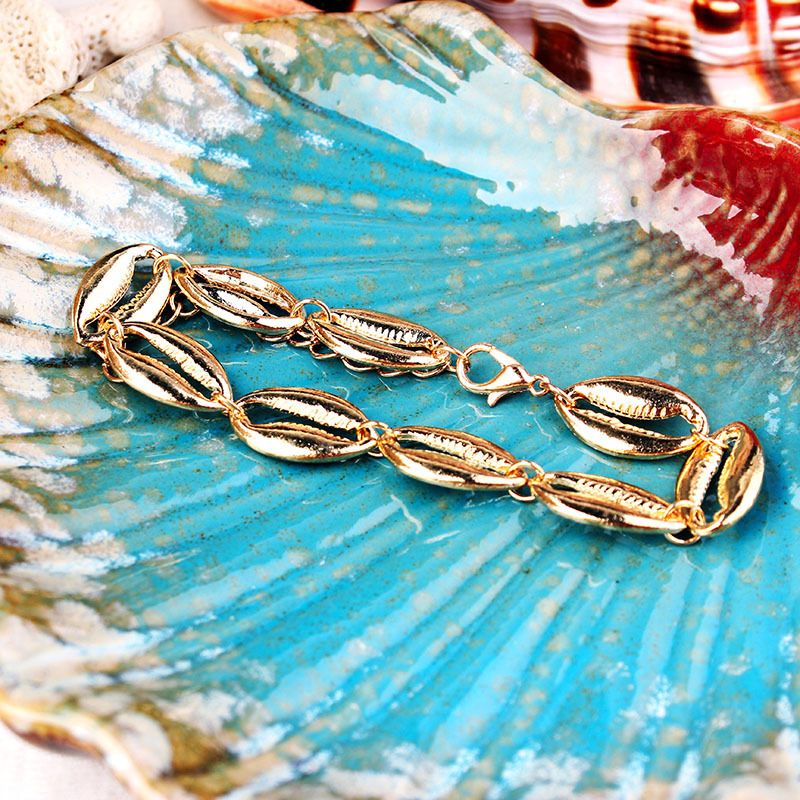 Cavigliera in lega stile oceano Shanghai Beach, grande e piccola, con bracciale a conchiglia_voghion.com