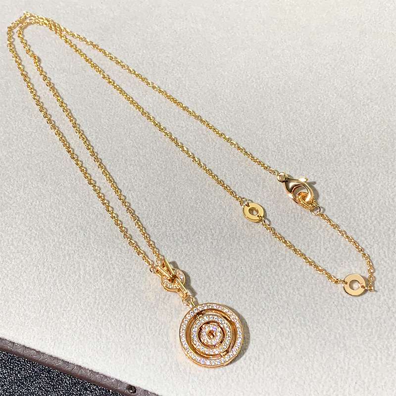 Collana con catena a collare circolare da donna con diamanti, versione alta, in oro con tempo di esecuzione, di lusso, leggera e alla moda_voghion.com