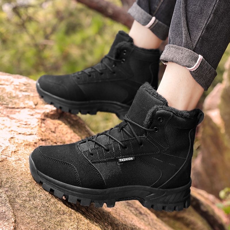 Winter Snow Boots Men Lace-up Anti-slip Warm Comfortable Plush Ankle Boots Men Casual Soft Breathable Outdoor High-top Boots Men_voghion.com
