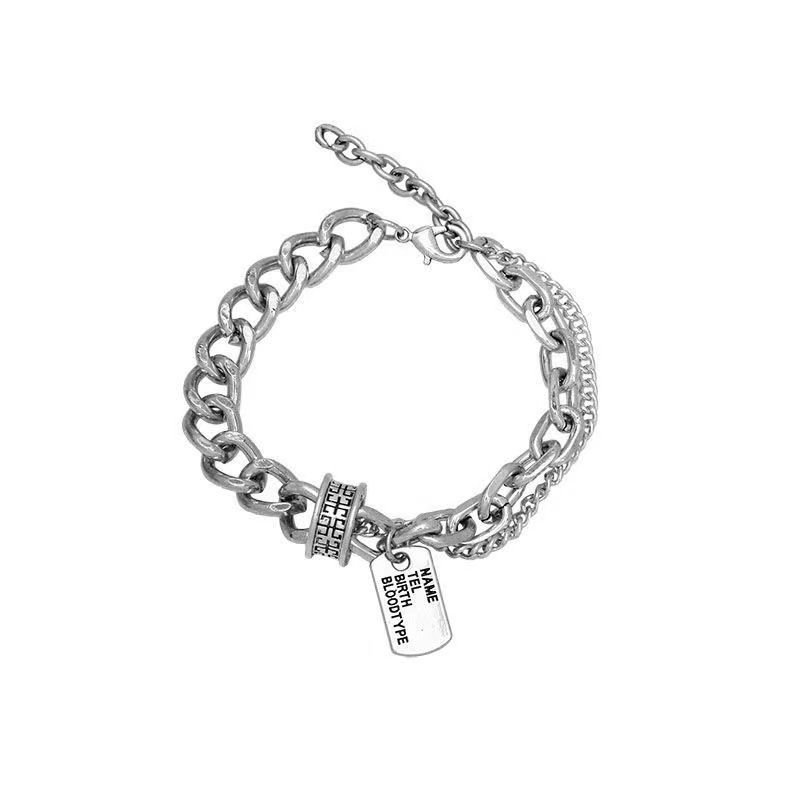 Hip Hop Trendy Cool Vintage Square Bracelet Women Ins Simple Niche Cold Style Personality Design Double Layer Hand_voghion.com