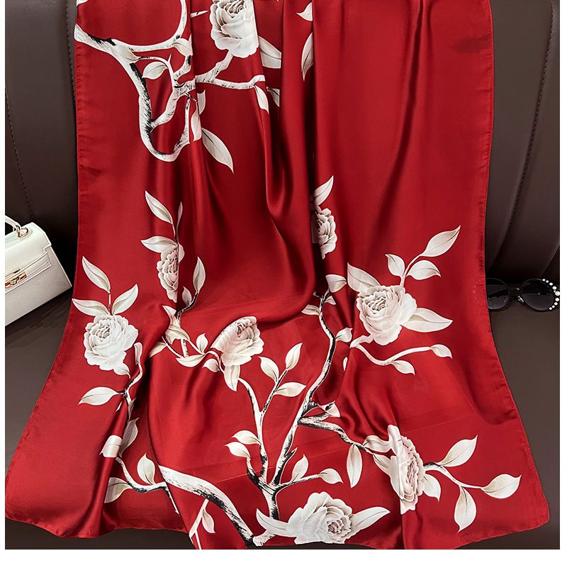 Advanced Red Rose Flower Sunscreen Erweiterte Simulation Seide Sommer Damen Long Strip Strandschal_voghion.com