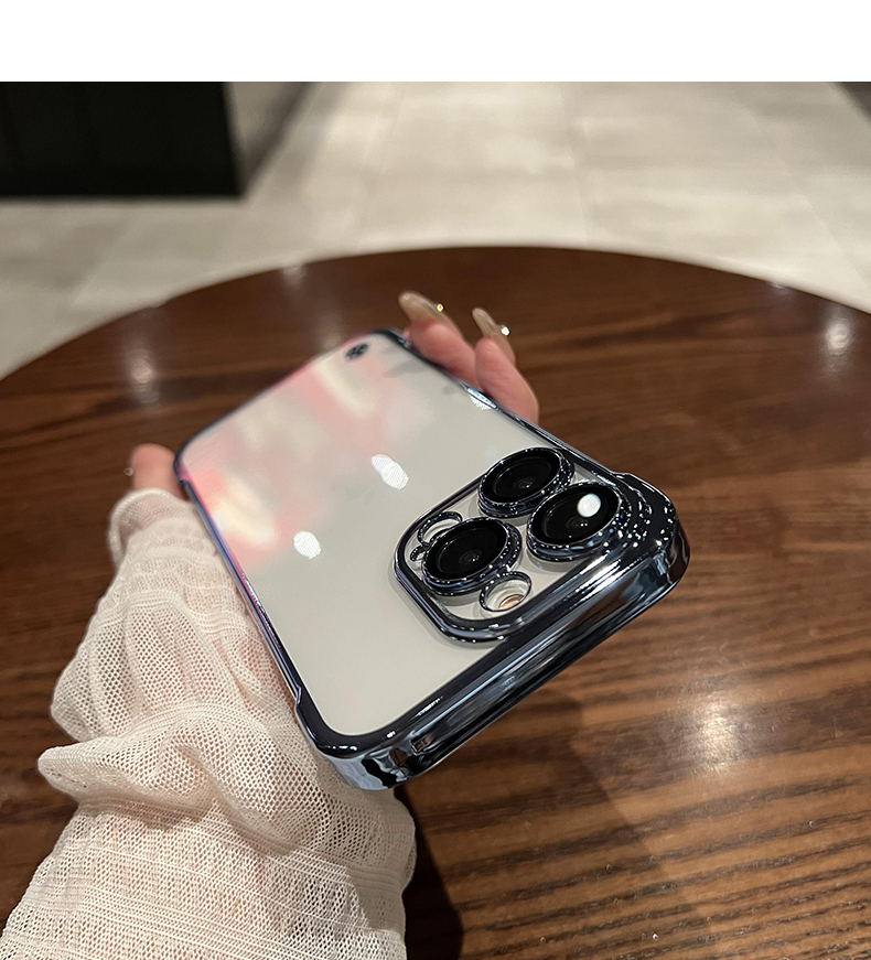 Suitable for Apple 15 frameless electroplated mobile phone case iphone14pro ultra-thin PC transparent hard shell 12 lens film_voghion.com
