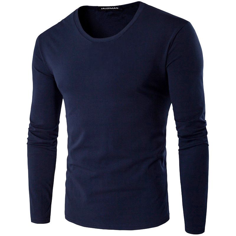 Autunno e inverno nuovo tinta unita uomo manica lunga t-shirt girocollo slim fit cotone base camicia top studente autunno_voghion.com