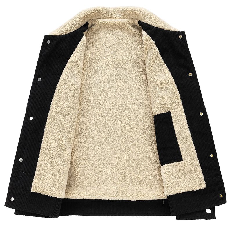 Cordjacke für Herren mit Sherpa-Fleecefutter – Wintermantel im Vintage-Stil mit Reverskragen und Knopfleiste – Schmale Passform, Retro-Oberbekleidung_voghion.com