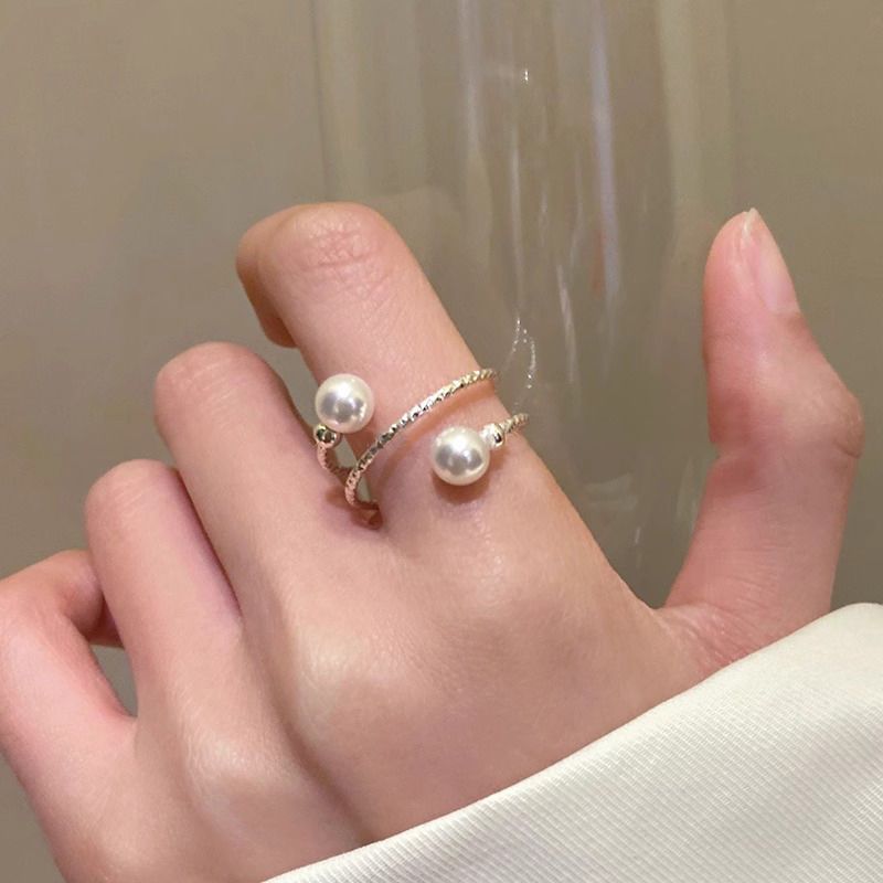 Leichter Luxus-Perlenring für Damen, offenes Design, einzigartiges Nischendesign, hochwertige Anmutung, Ring für den Zeigefinger, personalisierte Mode._voghion.com