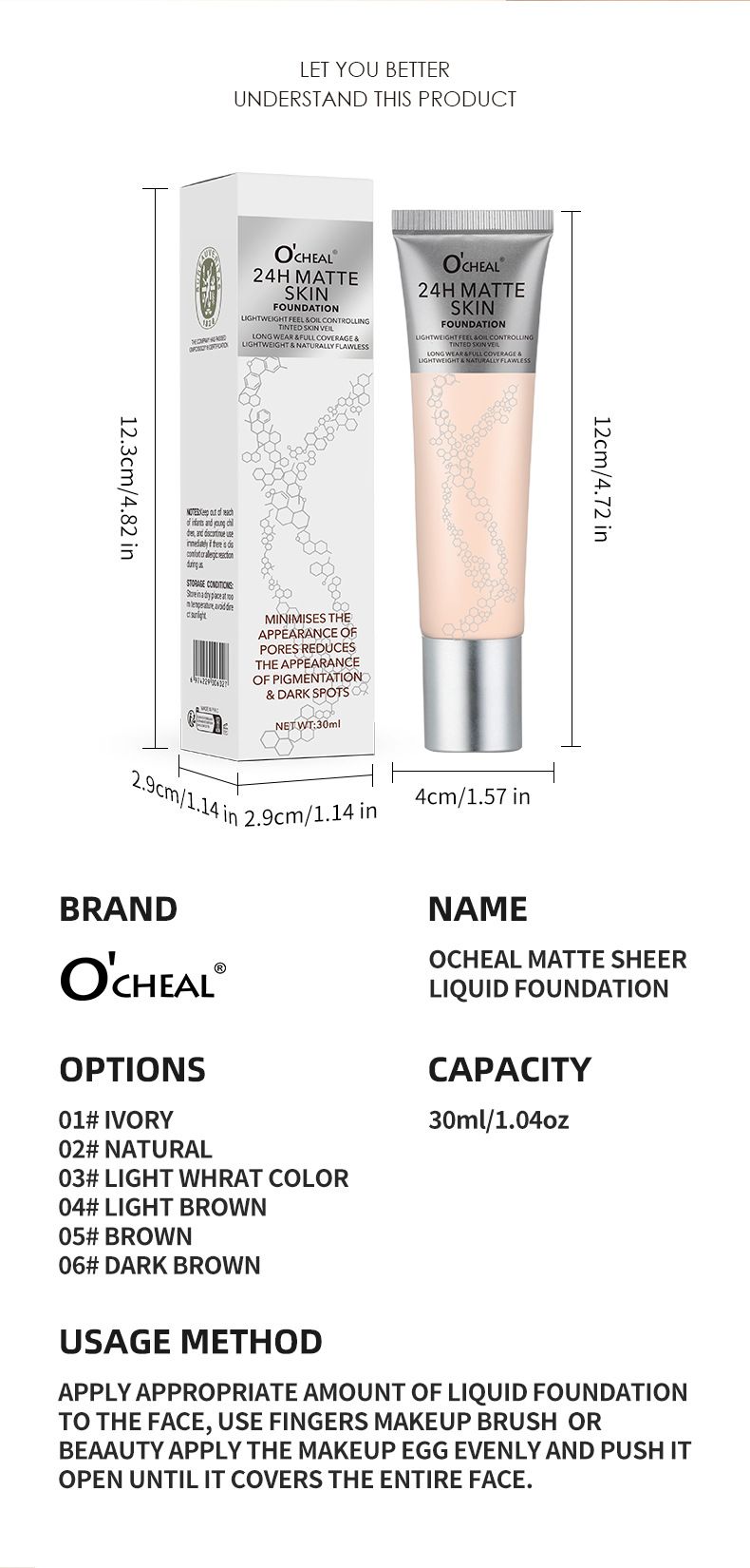 OCHEAL Matte Grooming Foundation 30g Hydraterende Concealer Hydraterende BB-crème Zuid-Amerikaanse make-up_voghion.com