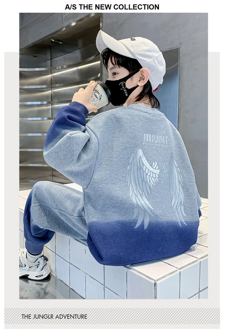 Frühlingsanzug für Jungen und Mädchen 2024 Neue Kindermode Sport Freizeit Farbverlauf Flügelpullover Zweiteiliger Anzug für Kinder_voghion.com