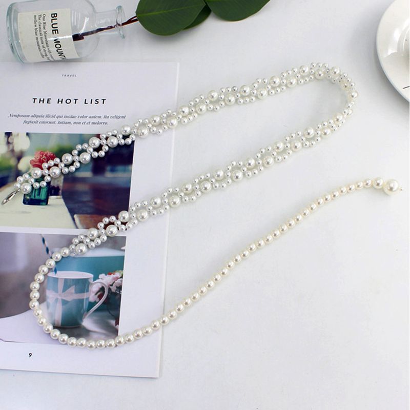 HEIßE Neue Elegante Frauen Perle Gürtel Weibliche Mädchen Strap Dünne Dünne Kleid Lange Taillenbänder Riemen Taille Ketten_voghion.com