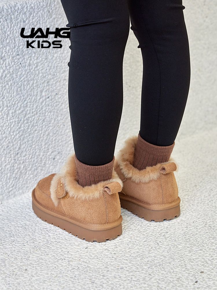 Scarpe per bambini stivali da neve bassi nuovi invernali in pelle scamosciata per ragazzi scarpe di cotone più velluto e ragazze ispessite lana di agnello neve cotone_voghion.com