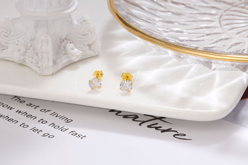 Orecchini in argento sterling S925 – Orecchini a bottone in zircone placcato oro a 4 griffe, accenti di diamanti INS, mini gioielli di tendenza_voghion.com