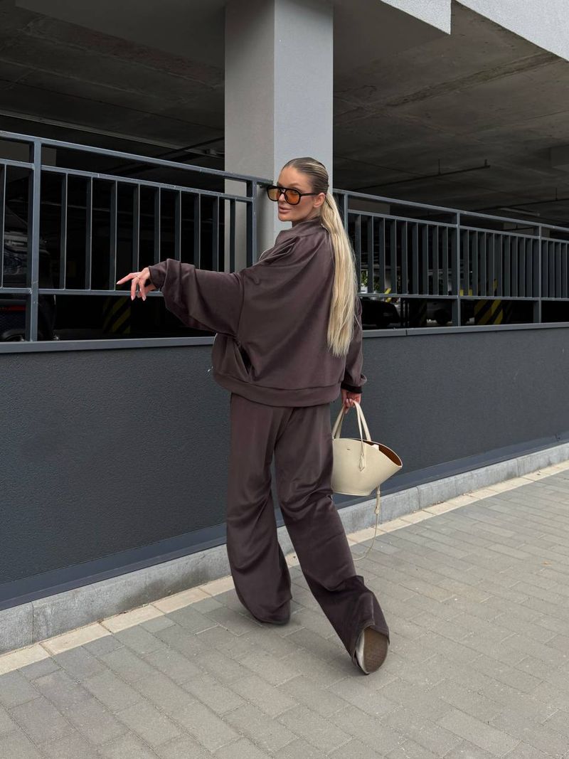 Completo casual da donna in due pezzi: cardigan a maniche lunghe e pantaloni (rosa/bianco/marrone/azzurro/grigio chiaro, taglie dalla S alla XL)_voghion.com