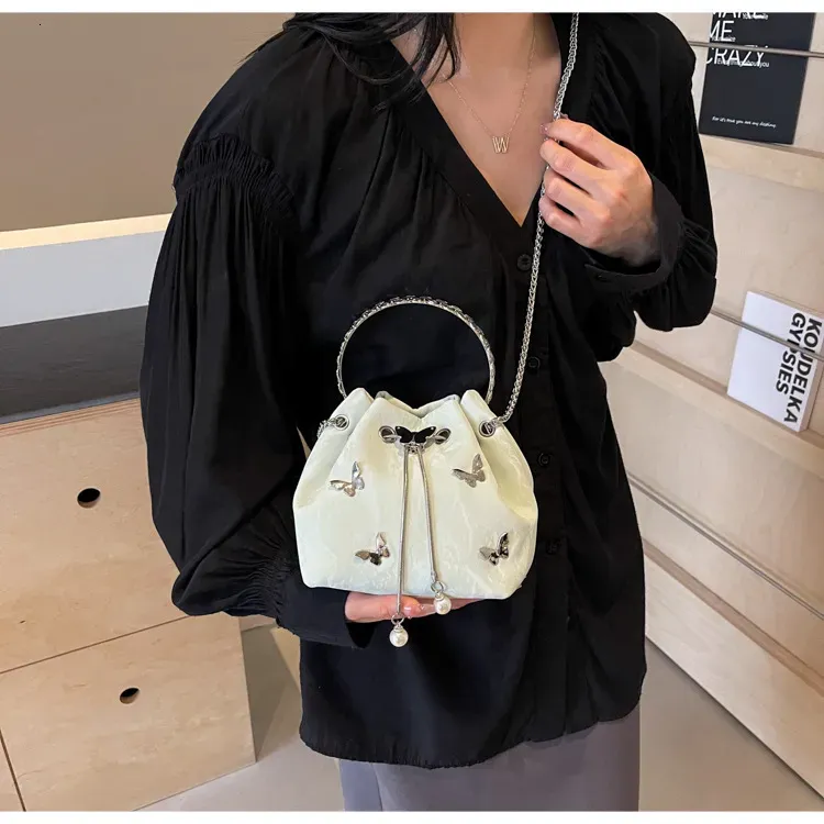 Borsa a tracolla Mini con manico a catena, borsa a secchiello con fiocco alla moda, borsa da donna, borsa a tracolla elegante e alla moda -_voghion.com