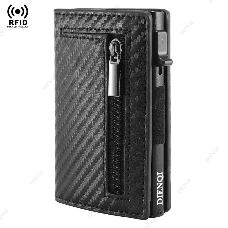 New Crazy Horse Leather Men's Wallet Automatic Pop Up Credit Card Box Ultra Thin RFID Anti Theft Card Holder Metal Card Holder_voghion.com