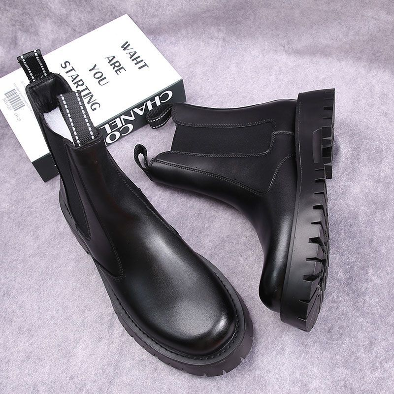 Men's Shoes boots men's Martin boots autumn and winter plus velvet high-top casual leather shoes British versatile thick-soled knight short boots_voghion.com