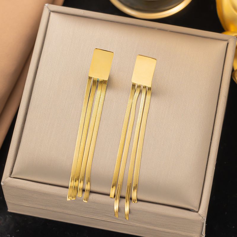 Irregular, High-end, Stylish, Simple Titanium Steel Metal Round Brand Blade, Tassel Earrings For Women_voghion.com
