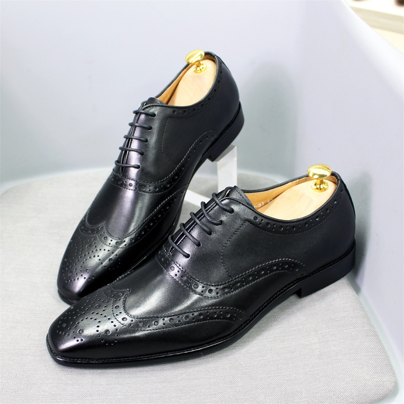 Scarpe da uomo in pelle brogue stile britannico, scarpe Oxford da uomo fatte a mano, scarpe da lavoro casual in pelle, esplosione da uomo_voghion.com