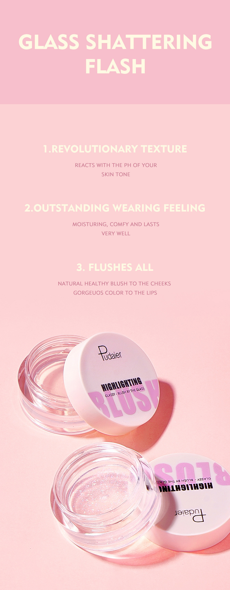 Pudaier warm transparent color changing gel high gloss cream natural nude makeup rouge powder blusher_voghion.com