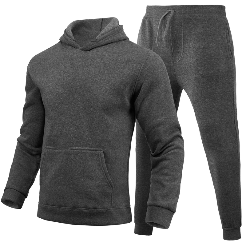 Herreklær fritidsblank ensfarget dress fleece løse genserbukser todelt sett_voghion.com