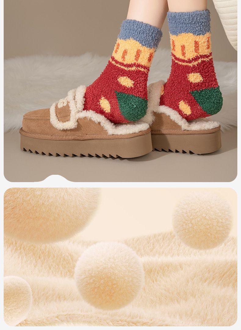 Calzini Calzini in pile corallo per donne Calzini da notte spessi anti-perdita di pelo in jacquard con cartoni animati Calzini da pavimento antiscivolo Calzini caldi per la casa_voghion.com