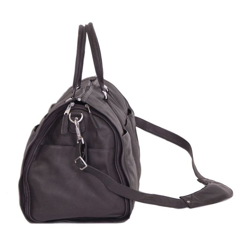 Black Leather Zippered Duffle With Detachable Shoulder Strap_voghion.com