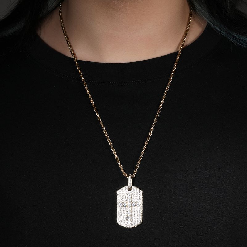 Collana con ciondolo geometrico a forma di croce quadrata con diamanti, stile hip hop, in rame, con personalità, da uomo_voghion.com
