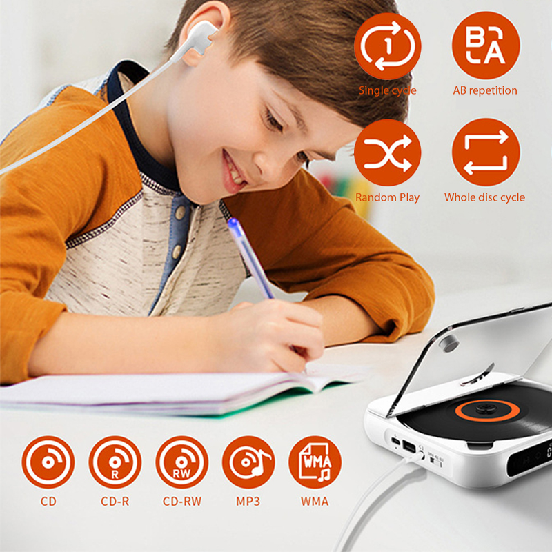 Odtwarzacz CD kompatybilny z Bluetooth Ekran LCD Samochodowy odtwarzacz CD A-B Powtórz 1200 MAh Bateria Prezent dla przyjaciela rodziny Studenta_voghion.com