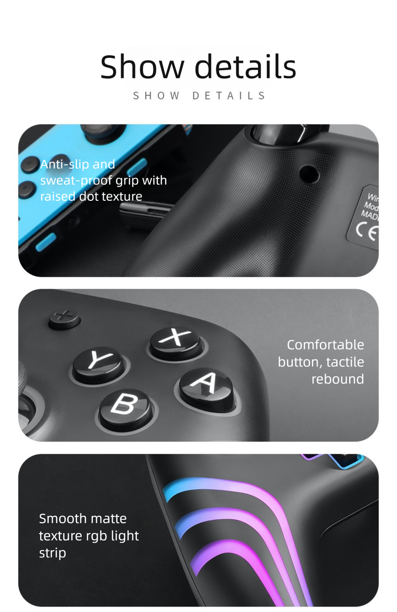 Neues Produkt NS PRO Game SWITCH Bluetooth Wireless Controller mit sechsachsiger Bewegungserkennung, Vibration, RGB-bunten Lichtern_voghion.com