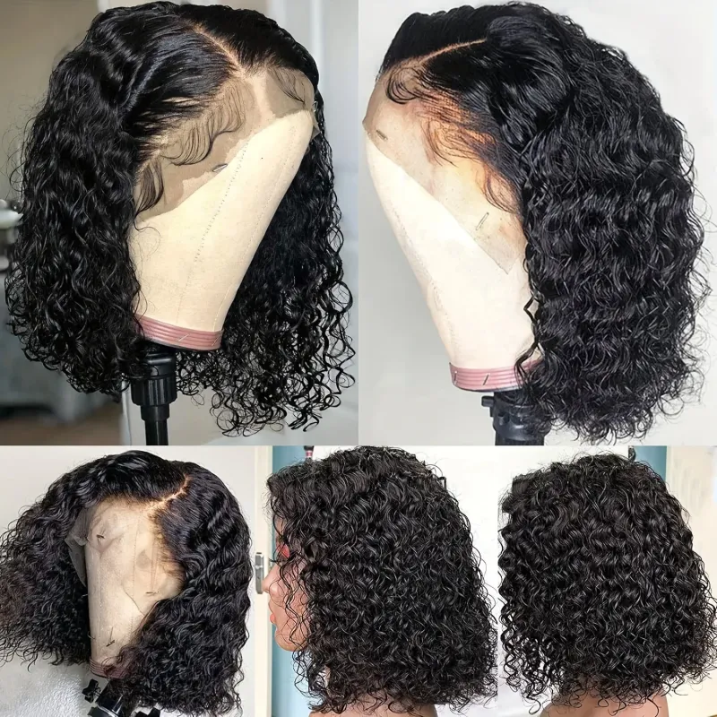Parrucche per capelli umani con onde profonde e ricce da donna, densità 180%, parte a T, parrucca Bob con onde profonde, parrucca Bob riccia nera frontale in pizzo_voghion.com