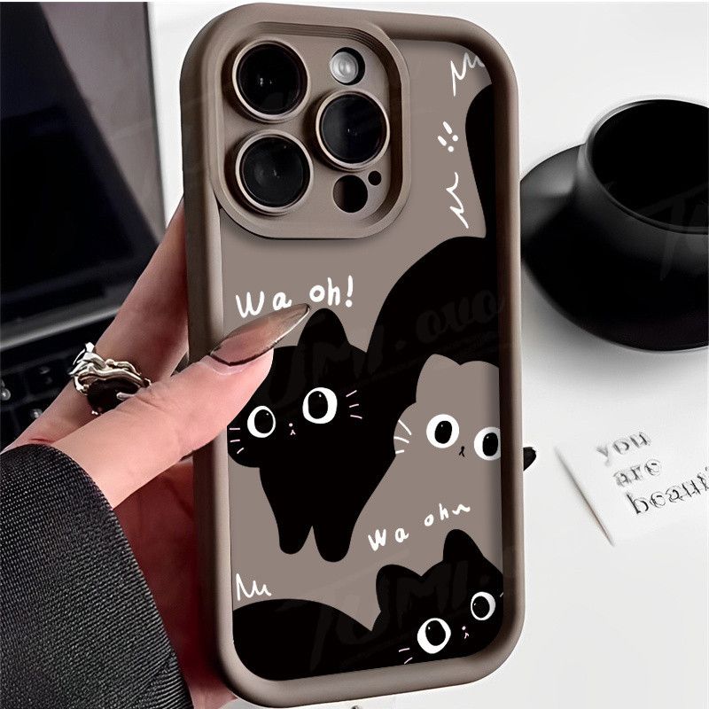 Custodia Redmi Note 13 12s 12 11 11s 10s 13C 12C 10C 10 9T pro plus 9A 9C 10A 5g antisismica Custodia antisismica semplice nera con simpatico gatto_voghion.com