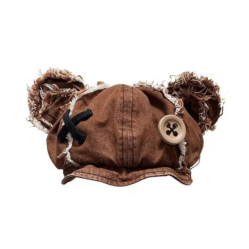 Bärenmütze mit Motiv einer verlassenen Puppe für Damen, gesichtsschlankmachend, amerikanischer Stil, niedlich, alltagstauglich, Jeans-Baskenmütze_voghion.com
