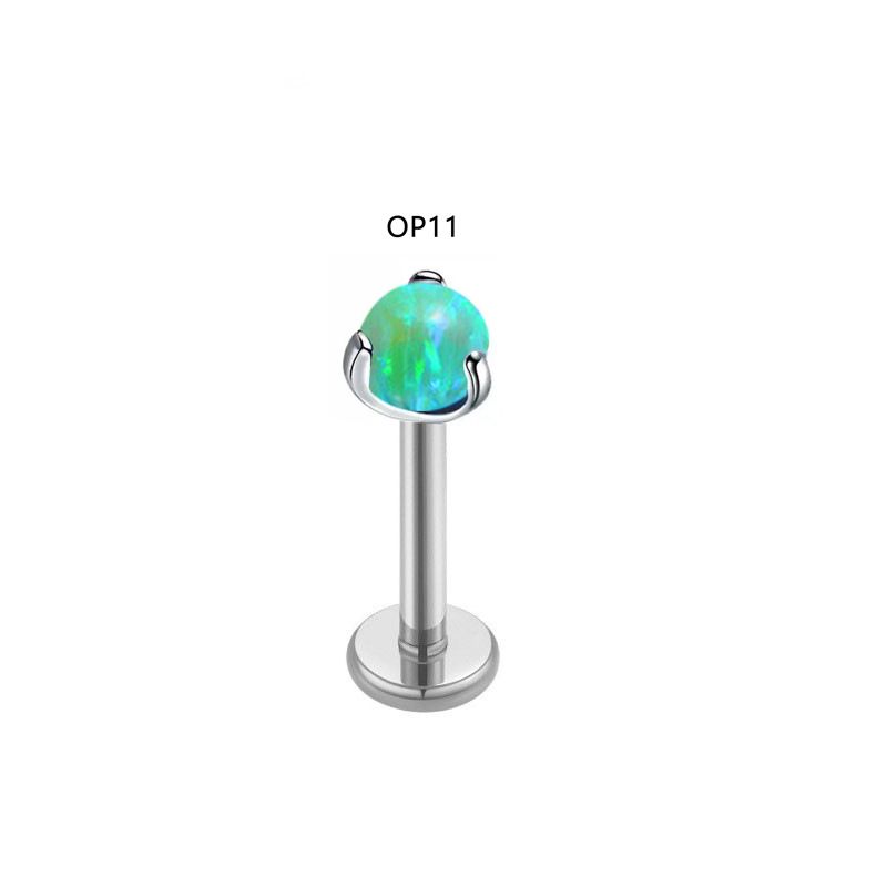 Vendita calda di piercing all'orecchio G23 titanio acciaio opale asta piatta chiodo labbro F136 lega di titanio cartilagine orecchio chiodo labbro anello foro sottile_voghion.com