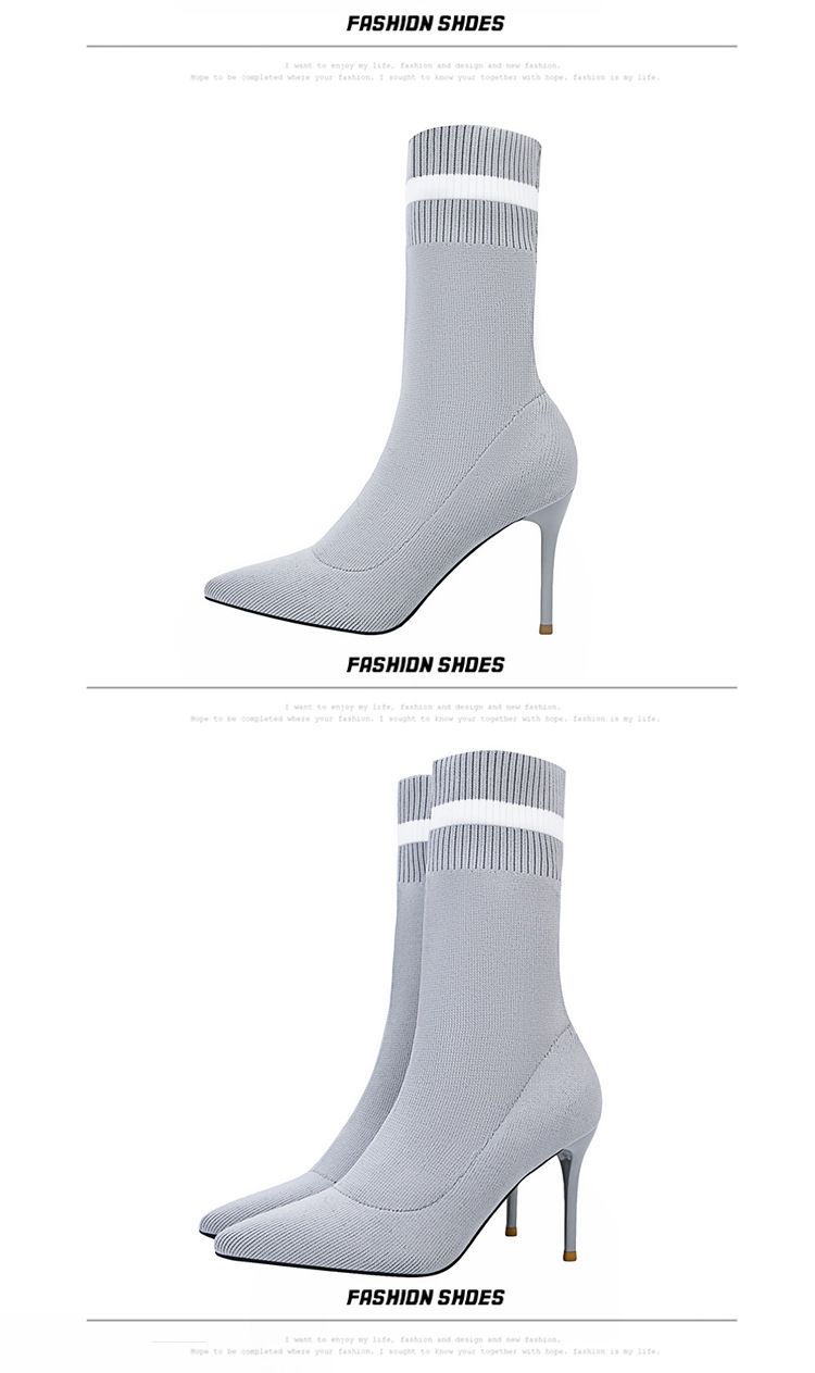 608-4 Efterår Vinter Spidse Bare Og Slanke Elastiske Hæle Strikkede Sokker Støvler, Tynde Hæle, Korte Støvler_voghion.com