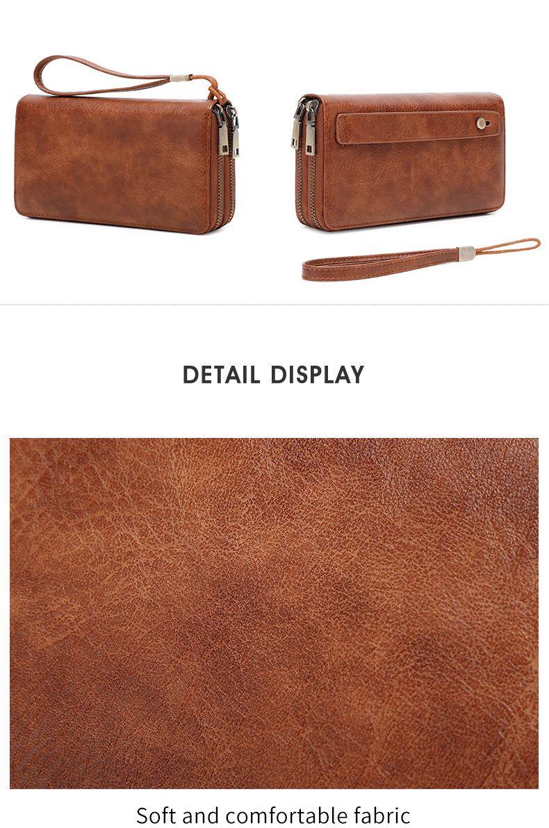 Herren-Geldbörse mit RFID-Schutz, Business-Geldbörse für Herren, modische Geldbörse mit Doppelreißverschluss, lange Geldbörse im Retro-Stil, große Kapazität, Damen-Clutch._voghion.com