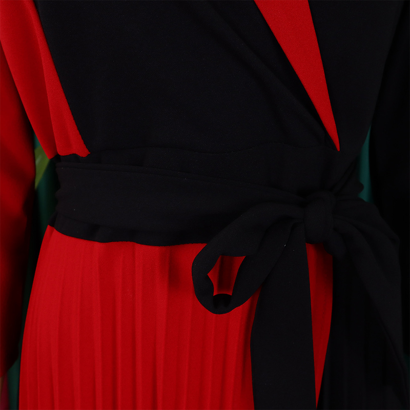 Women's fashion temperament color matching strap pleated skirt elegant_voghion.com