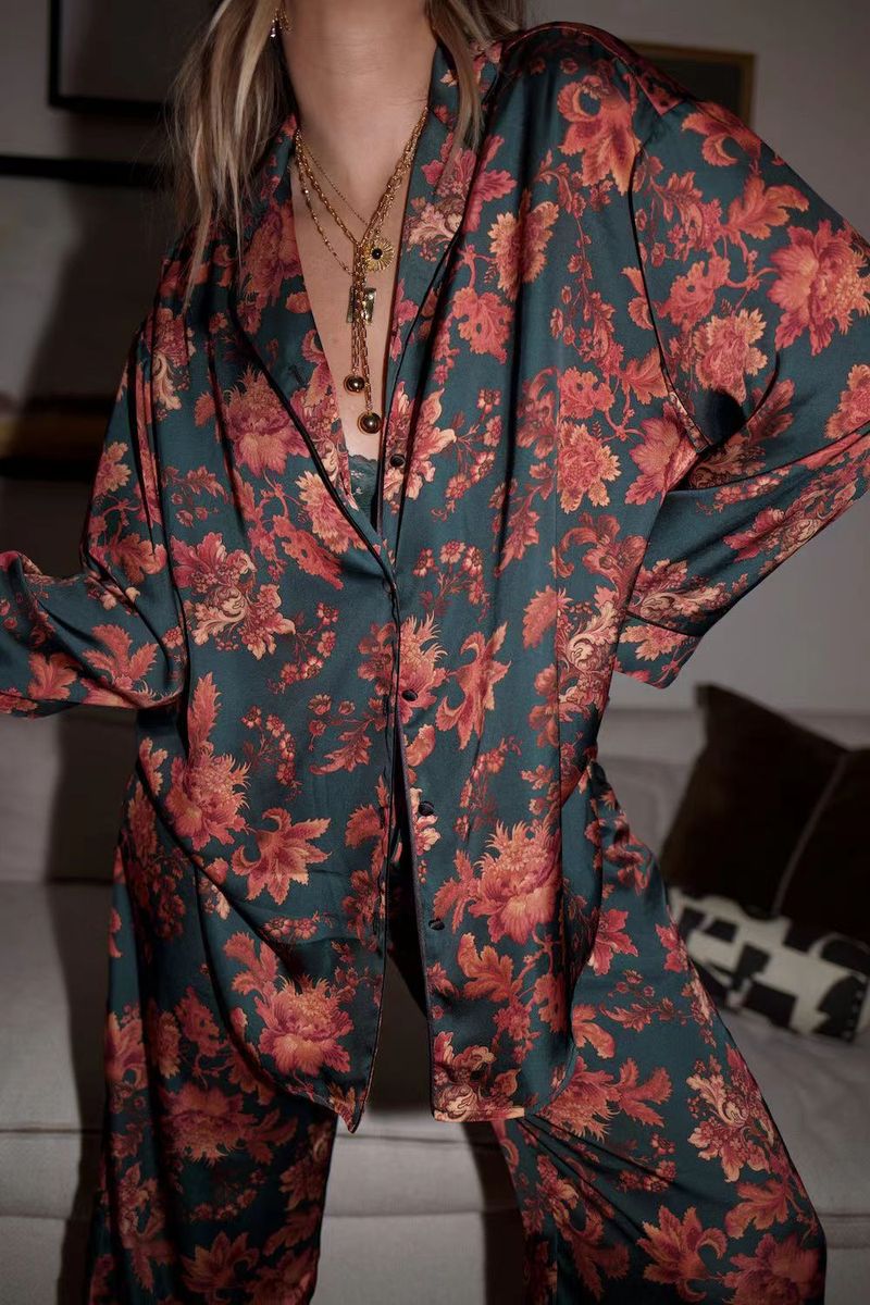 Pigiama da donna in garza jacquard di puro cotone primaverile e autunnale, pantaloni larghi e sottili a maniche lunghe, abiti da casa, completi retrò casual_voghion.com