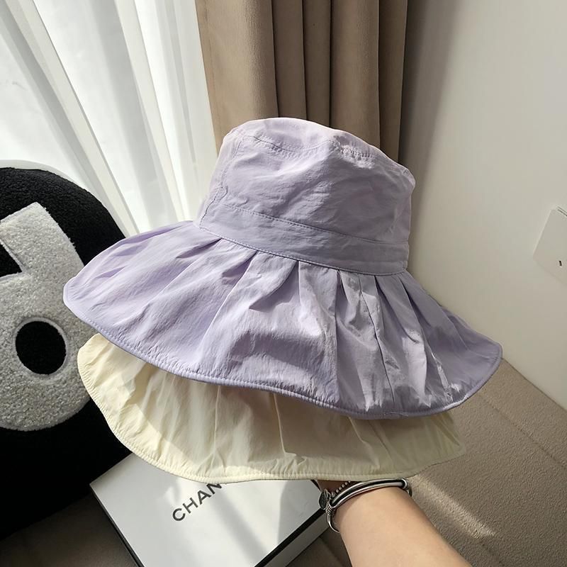 Big Eaves Plissee Bucket Hat Sommer UV-Schutz Sonnenschutz Faltbares Temperament Schnelltrocknender Beckenhut Damen_voghion.com