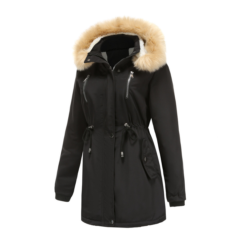 Cappotto imbottito in lana d'agnello spesso da donna, cappotto imbottito ampio, cappello staccabile e giacca in pile_voghion.com