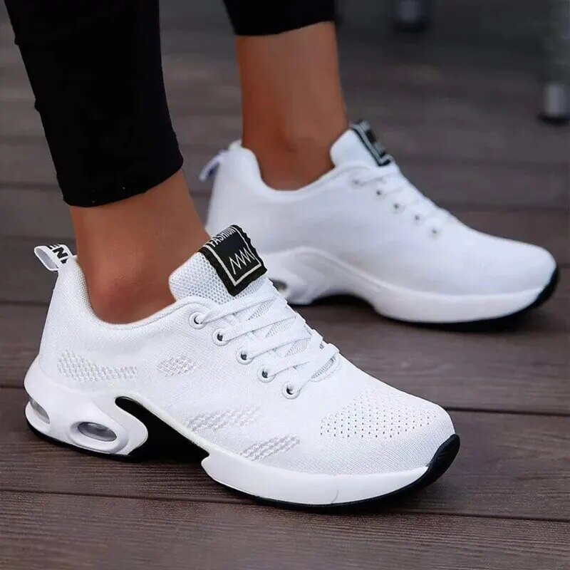Pantofi sport cu platformă plată Mercury, respirabili, casual, cu plasă, pentru femei, Tenis, pantofi vulcanizați pentru sală, albi, pentru femei_voghion.com